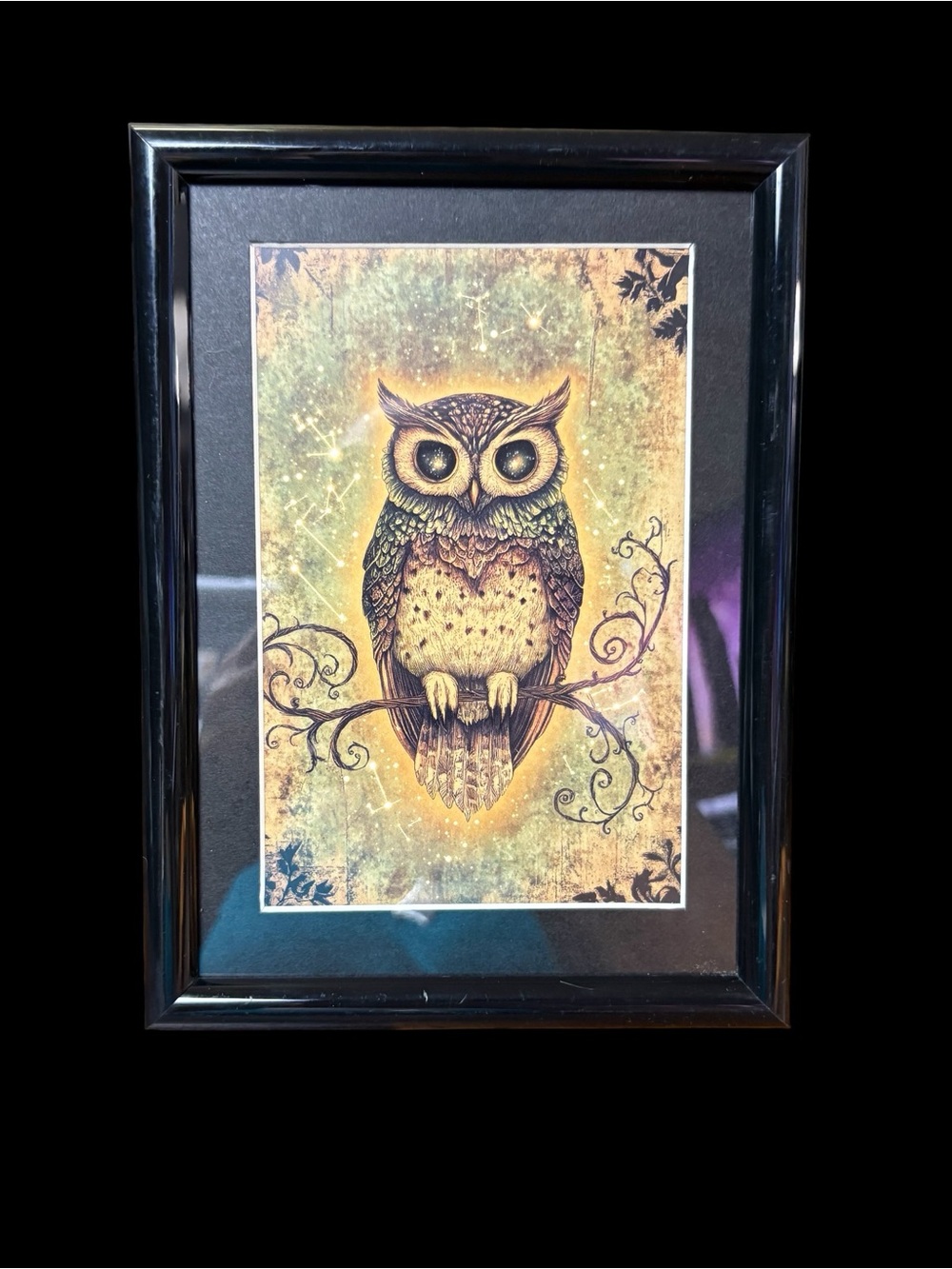 Mystical Celestial Owl Framed Art Print – 5x7